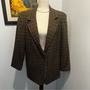 Sag Harbor Petite Women's Wool Blend Tweed Blazer  12P Tan Navy Plum Sage Green